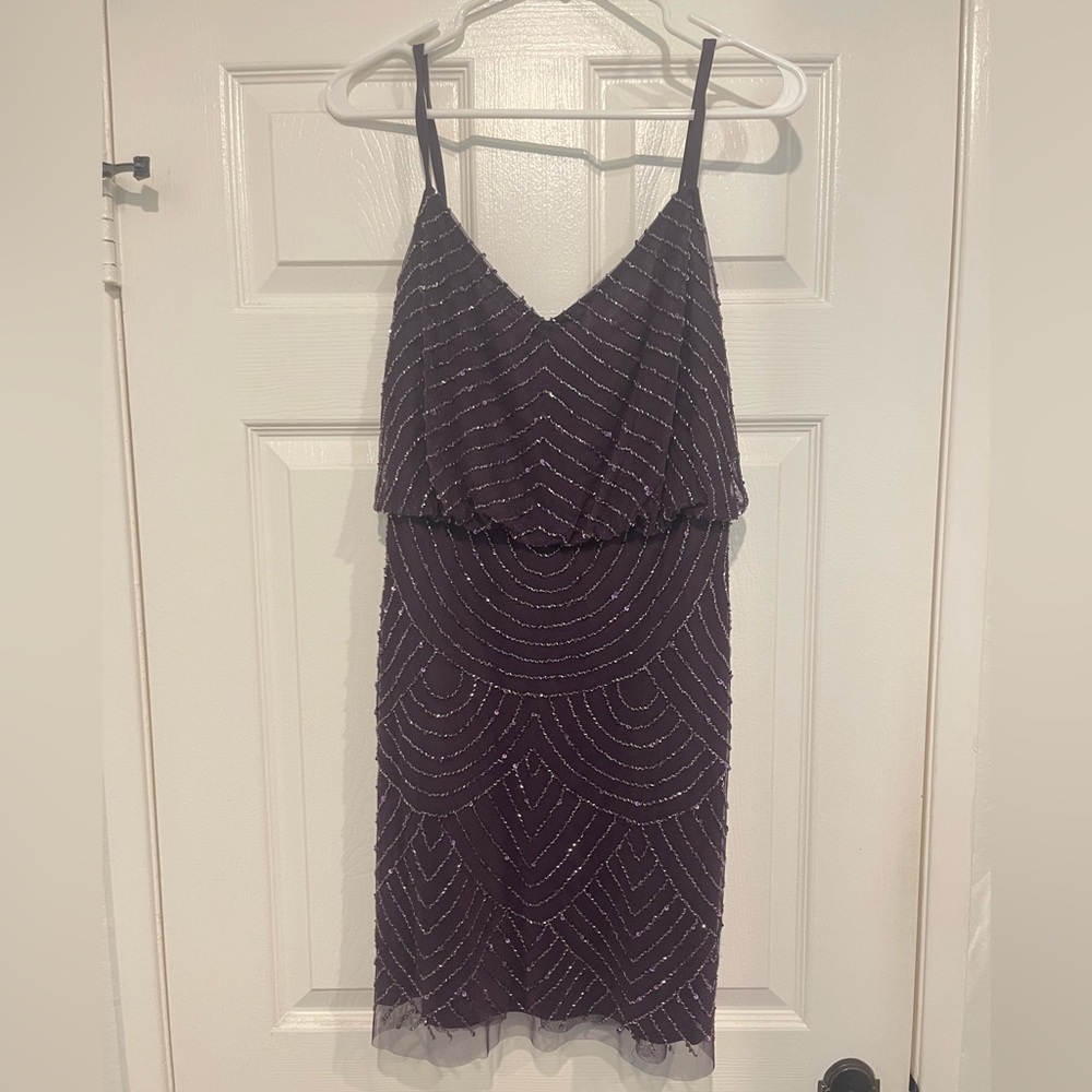 Adrianna Papell Beaded Dress - Size 8 - Plum. Worn Twice.